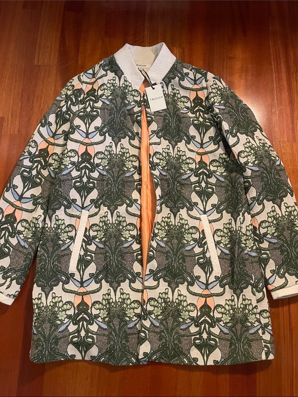 Green Patterned Jacquard Women's Blazer Jacket